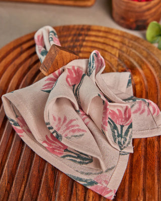 Blooming Lotus Hand Block Napkins - Set of 2