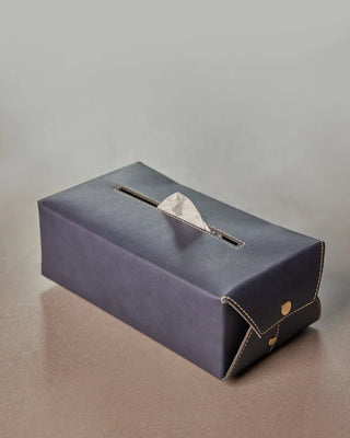 Faux Leather Tissue Box Holder- Blue