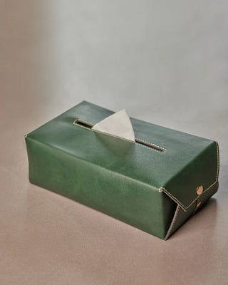 Faux Leather Tissue Box Holder- Green