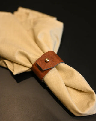 Faux Leather Napkin Rings - Set of 2- Dark Tan