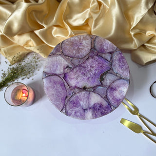 Agate Cake Stand Wooden Base 10 inch- Purple