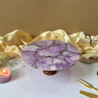 Agate Cake Stand Wooden Base 10 inch- Purple