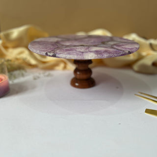 Agate Cake Stand Wooden Base 10 inch- Purple