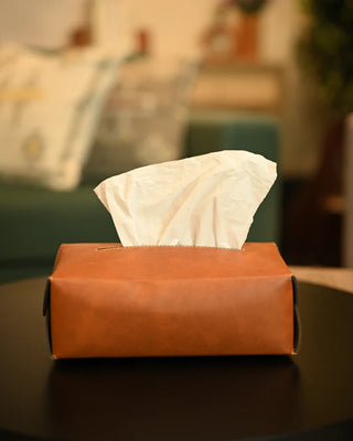 Faux Leather Tissue Box Holder - Tan