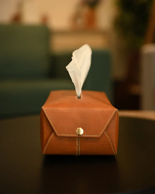 Faux Leather Tissue Box Holder - Tan