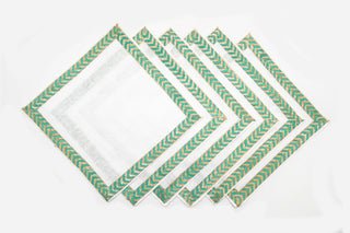 Turquoise Block Print Linen Cocktail Napkins