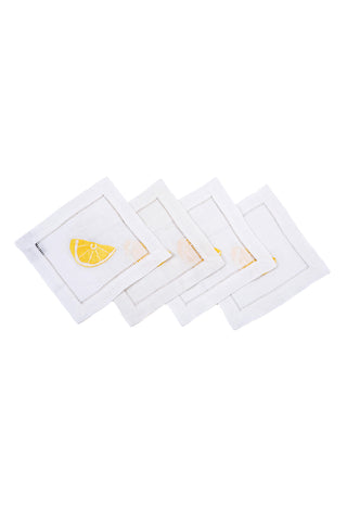 Linen cocktail napkin lemon set of 4