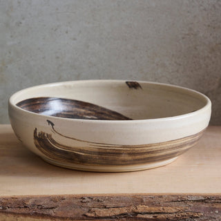 Flat Bowl - White and Brown