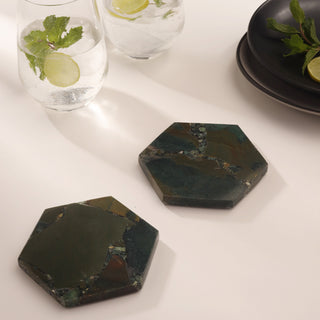 Moss Agate Hexagon Coaster (Set of 2)