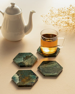 Moss Agate Hexagon Coaster (Set of 2)