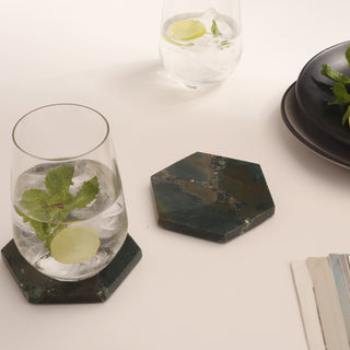 Moss Agate Hexagon Coaster (Set of 2)