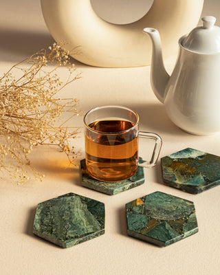 Moss Agate Hexagon Coaster (Set of 2)