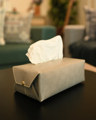 Faux Leather Tissue Box Holder - Grey