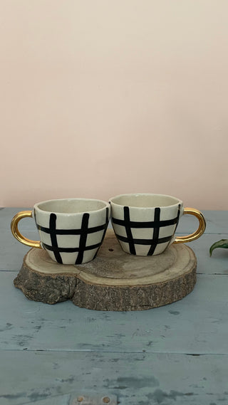 Broad Checks Hand Painted Mugs - Set of 2