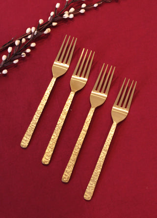 GOLD PVD TEXTURE set of 4 dinner fork