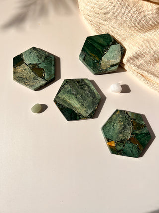 Moss Agate Hexagon Coaster (Set of 2)