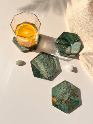 Moss Agate Hexagon Coaster (Set of 2)