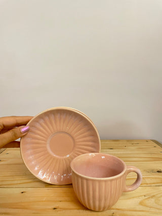 Mehroon Cup & Saucer - Pink, set of 2