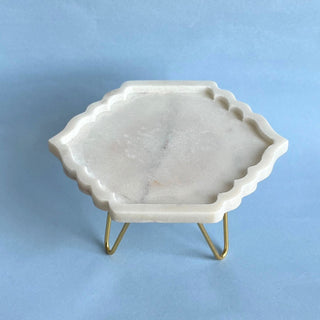 White Marble Pastry Stand 8 Inch Hexagonal Leaf Shape
