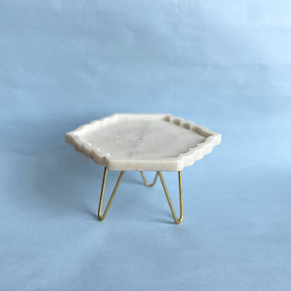 White Marble Pastry Stand 8 Inch Hexagonal Leaf Shape