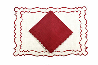 Natural Linen placemats with Maroon Linen Napkins