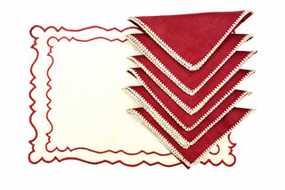 Natural Linen placemats with Maroon Linen Napkins