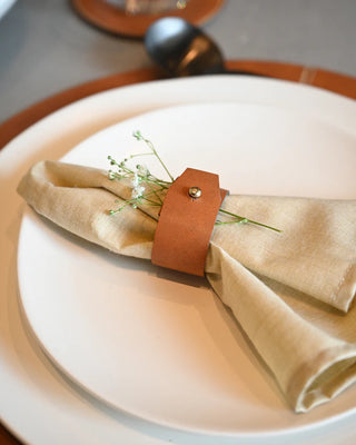 Faux Leather Napkin Rings - Set of 2- Tan