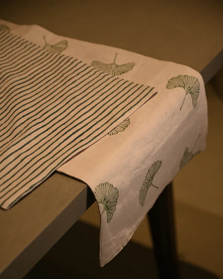 Ginkgo Reversible Hand Block Table Runner - Green