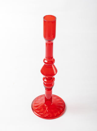 Red Glass Taper Candle Holder