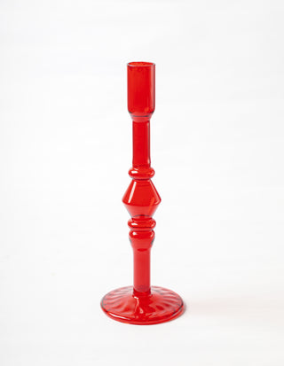 Red Glass Taper Candle Holder