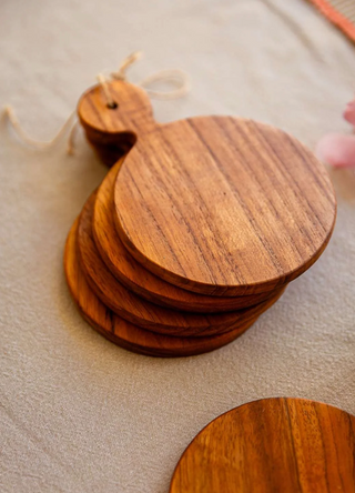 Teak Wood Round Coaster Set of 4