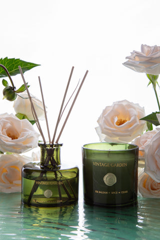 Vintage Garden Set of 2 | Olive | Scented Candle & Diffuser | Fir Balsam, Spice, Cedar
