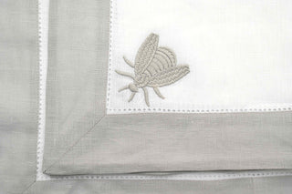 White Linen Beetle Embroidered Placemats and Napkins