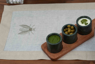 White Linen Table Runner with Beetle Embroidery