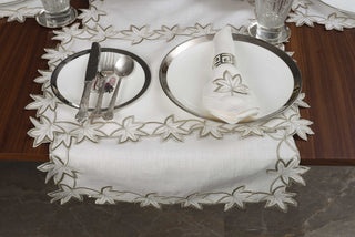 White Linen Table Runner with Cutwork