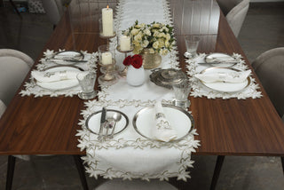 White Linen Table Runner with Cutwork